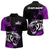 Maxcorners Custom Black And Purple Tiger Bowling Jerseys, Tiger Bowling Team Men Polo Shirts