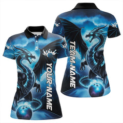 Maxcorners Custom Blue Thunder Lightning Dragon Bowling Polo Shirts For Men And Women, Dragon Bowling Uniform