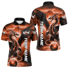 Maxcorners Custom Orange Thunder Lightning Dragon Bowling Polo Shirts For Men And Women, Dragon Bowling Uniform