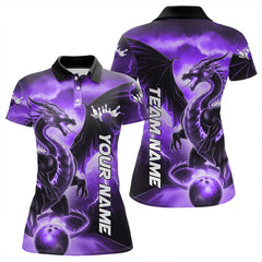 Maxcorners Custom Purrple Thunder Lightning Dragon Bowling Polo Shirts For Men And Women, Dragon Bowling Uniform