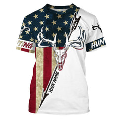 Maxcorners Bow Hunter Deer Hunting American Flag Custom All over print Shirts, Deer skull shirts - LM2608