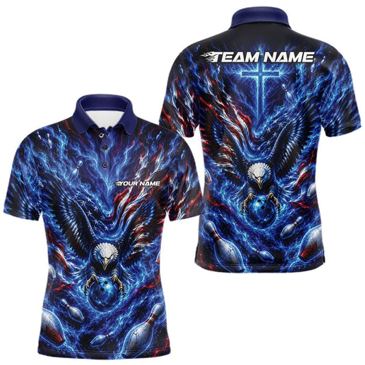 Maxcorners Custom American Bowling Eagle Men Polo Team Shirt, Patriotic Bowling Jerseys