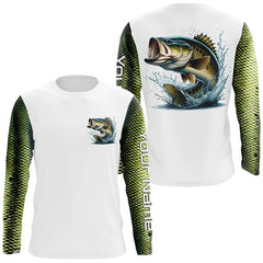 Maxcorners Custom Largemouth Bass Long Sleeve Tournament Fishing Shirts, Bass Fishing Scales Fishing Shirts MT2108