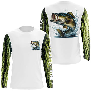 Maxcorners Custom Largemouth Bass Long Sleeve Tournament Fishing Shirts, Bass Fishing Scales Fishing Shirts LM0201