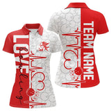 Maxcorners White And Red Custom Love Bowling Polo Shirts, Valentines Couple Bowling Jerseys