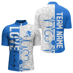 Maxcorners White And Blue Custom Love Bowling Polo Shirts Valentines Couple Bowling Jerseys