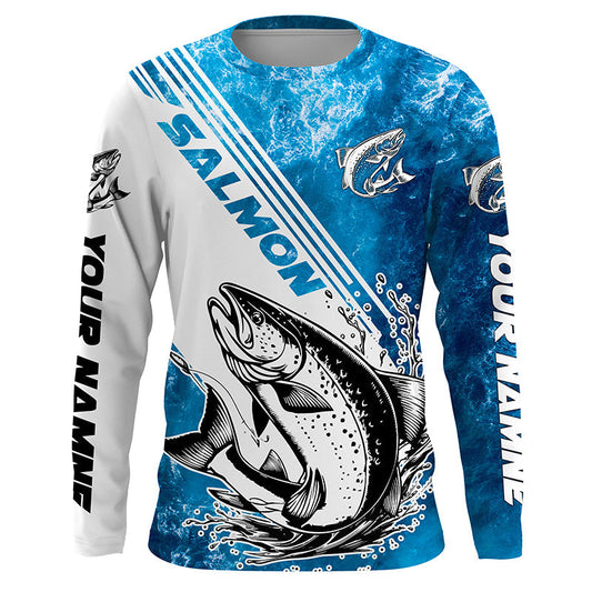 Maxcorners Chinook Salmon Fishing Custom Long Sleeve Performance Shirts, Saltwater Salmon Fishing Shirts LM0201