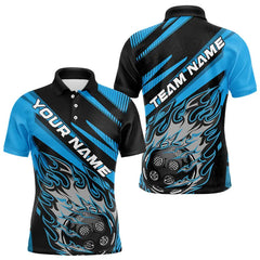 Maxcorners Black And Blue Custom Flame Pickleball Polo Shirts For Men, Pickleball Jersey LM1307