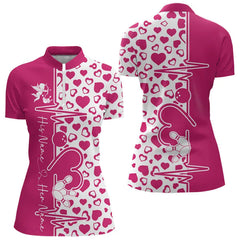 Maxcorners Pink Bowling Heartbeat Pulse Line Custom Valentines Day Bowling Polo Shirts