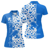 Maxcorners Blue Bowling Heartbeat Pulse Line Custom Valentines Day Bowling Polo Shirts