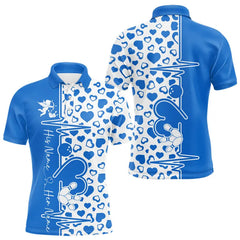 Maxcorners Blue Bowling Heartbeat Pulse Line Custom Valentines Day Bowling Polo Shirts