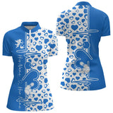 Maxcorners Blue Bowling Heartbeat Pulse Line Custom Valentines Day Bowling Polo Shirts