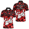 Maxcorners Black And Red Heart Theme Custom Valentines Bowling Polo Shirt For Men, Couple Bowling Shirt
