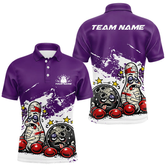 Maxcorners Custom Funny Boxing Bowling Men Polo Shirt, Purpe Grunge Bowling Team Tournament Jersey LM2704