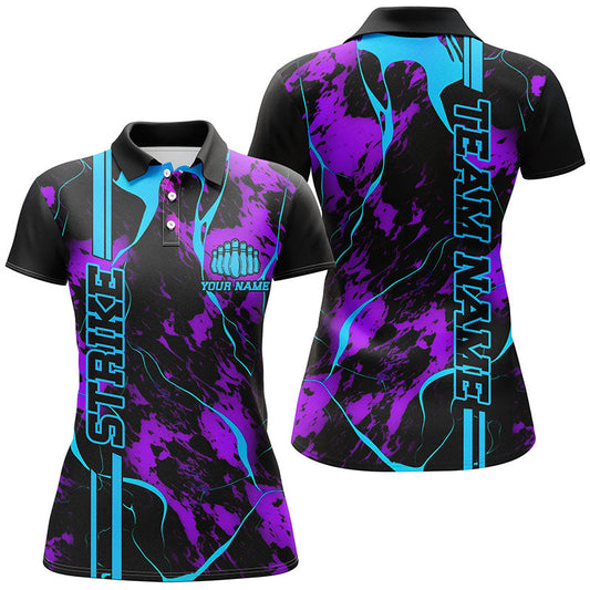 Maxcorners Bowling And Pins Strike Multicolor Option Customized Name 3D Shirt For Women