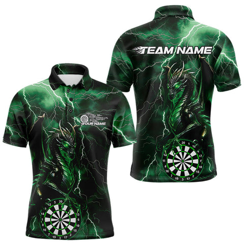 Maxcorners Custom Green Thunder Lightning Dragon Dart Team Polo Shirt For Men, Dart League Shirt LM0910