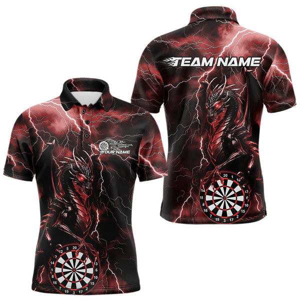 Maxcorners Custom Red Thunder Lightning Dragon Dart Team Polo Shirt For Men, Dart League Shirt LM0910