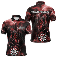 Maxcorners Custom Red Thunder Lightning Dragon Dart Team Polo Shirt For Men, Dart League Shirt LM0910