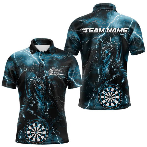 Maxcorners Custom Blue Thunder Lightning Dragon Dart Team Polo Shirt For Men, Dart League Shirt LM0910