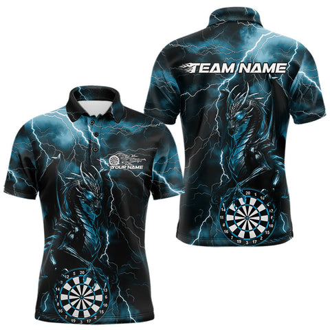 Maxcorners Custom Blue Thunder Lightning Dragon Dart Team Polo Shirt For Men, Dart League Shirt LM0910