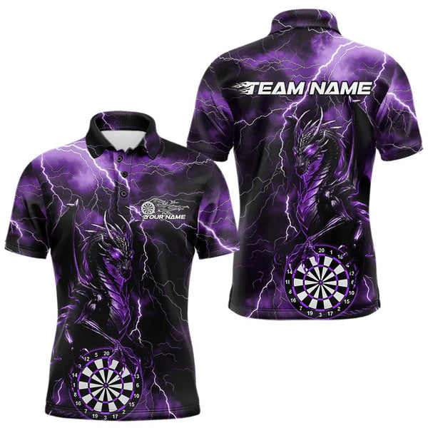Maxcorners Custom Purple Thunder Lightning Dragon Dart Team Polo Shirt For Men, Dart League Shirt LM0910
