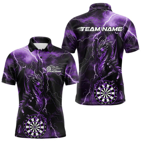 Maxcorners Custom Purple Thunder Lightning Dragon Dart Team Polo Shirt For Men, Dart League Shirt LM0910