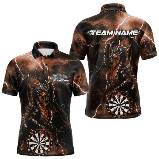 Maxcorners Custom Orange Thunder Lightning Dragon Dart Team Polo Shirt For Men, Dart League Shirt LM0910