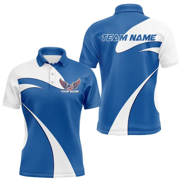 Maxcorners Custom American Flag Picklebal Wings Blue Polo Shirts For Men, Patriot Pickleball Team Shirt