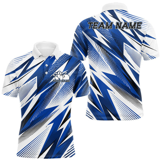 Maxcorners Custom Blue Bowling Team Men Polo Shirts, Bowling League Shirt Bowler Jerseys LM1005