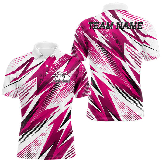 Maxcorners Custom Pink Bowling Team Men Polo Shirts, Bowling League Shirt Bowler Jerseys LM1005
