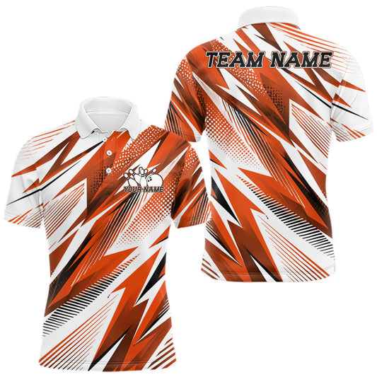 Maxcorners Custom Orange Bowling Team Men Polo Shirts, Bowling League Shirt Bowler Jerseys LM1005
