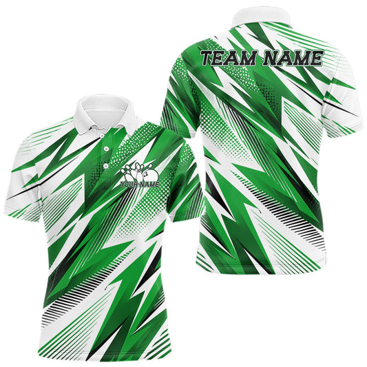 Maxcorners Custom Green Bowling Team Men Polo Shirts, Bowling League Shirt Bowler Jerseys LM1005