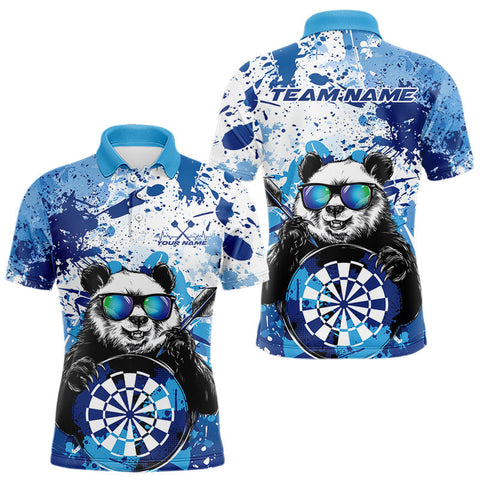 Maxcorners Custom Blue Splatter Funny Panda Dart Polo Shirt For Men, Funny Dart Team Jerseys MT1110