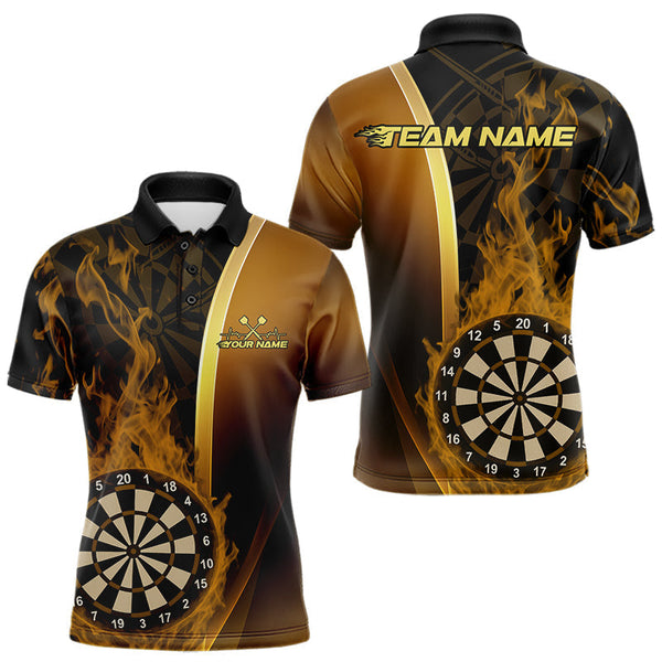 Maxcorners Custom Black And Gold Flame Dartboard Dart Team Men Polo Shirt, Fire Dart Jersey LM0910