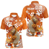 Maxcorners Custom Funny Orange Cat Cute Bowling Men Polo Shirt, Cute Team Cat Paw Bowling Shirt MT0811
