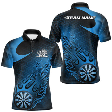 Maxcorners Custom Black And Blue Flame Dartboard Darts Team Shirts, Dart Tournament Outfits Dart Jerseys For Players LM0901