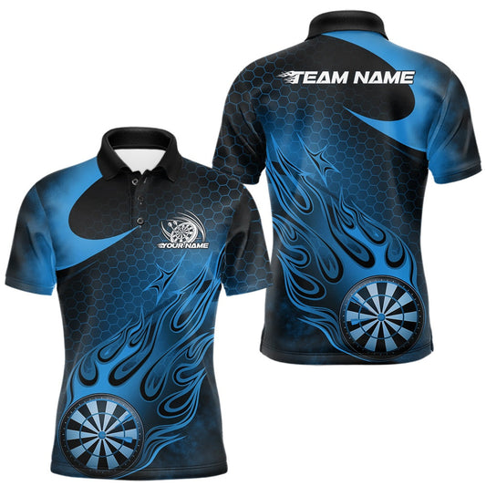 Maxcorners Custom Black And Blue Flame Dartboard Darts Team Shirts, Dart Tournament Outfits Dart Jerseys For Players LM0901