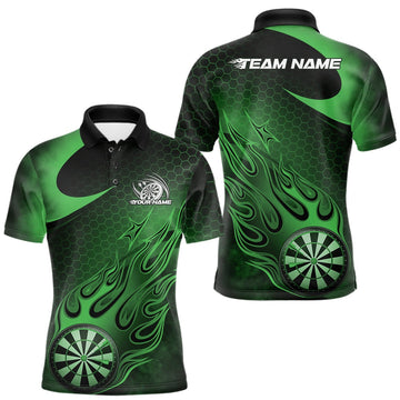 Maxcorners Custom Black And Green Flame Dartboard Darts Team Shirts, Dart Tournament Outfits Dart Jerseys For Players LM0901