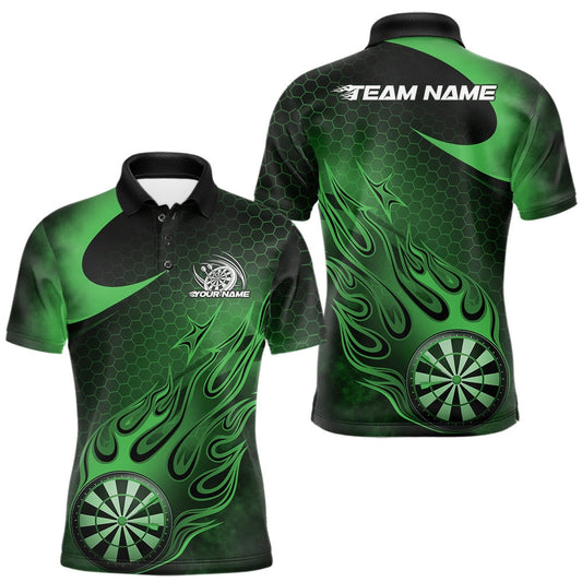 Maxcorners Custom Black And Green Flame Dartboard Darts Team Shirts, Dart Tournament Outfits Dart Jerseys For Players LM0901