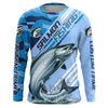 Maxcorners Custom Chinook Salmon Fishing Long Sleeve Shirts, King Salmon Saltwater Fishing Jerseys | Blue Camo LM0201