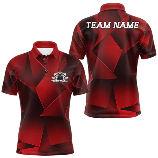 Maxcorners Custom Red Fragmental Pattern Background Men Bowling Team Polo Shirt LM1005
