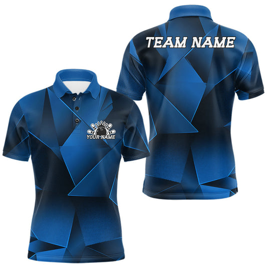 Maxcorners Custom Blue Fragmental Pattern Background Men Bowling Team Polo Shirt, Bowling Jersey LM1005