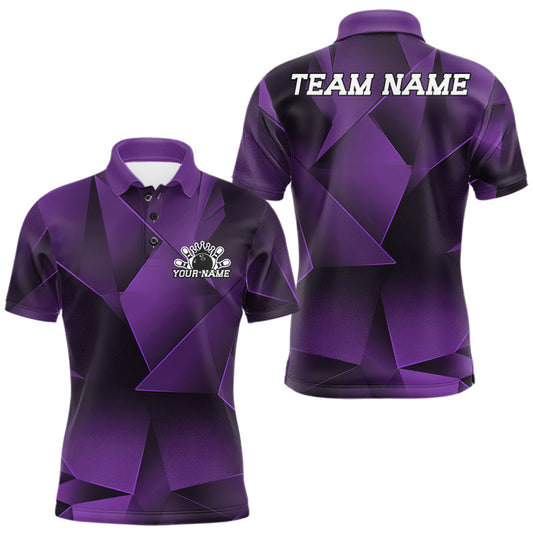 Maxcorners Custom Purple Fragmental Pattern Background Men Bowling Team Polo Shirt, Bowling Jersey LM1005