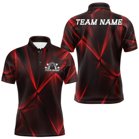 Maxcorners Custom Red Fragmental Pattern Background Men Bowling Team Polo Shirt, Bowling Jersey LM1005