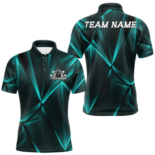 Maxcorners Custom Turquoise Blue Fragmental Pattern Background Men Bowling Team Polo Shirt Jersey LM1005