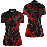 Maxcorners Black And Red Custom Flame Bowling Shirts For Men, Fire Bowling Team Shirt Bowler Jersey