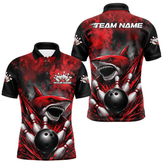 Maxcorners Custom Black And Red Shark Bowling Jerseys Team Polo Shirt For Men LM1705