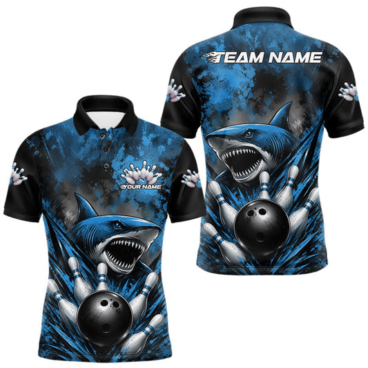 Maxcorners Custom Black And Blue Shark Bowling Jerseys Team Polo Shirt For Men LM1705