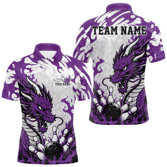 Maxcorners Custom Purple Flame Dragon Bowling Team Men Polo Shirts, Bowling Tournament Shirt LM1705
