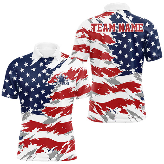 Maxcorners Custom Patriotic American Bowling Men Polo Shirt, US Flag Bowling League Team Shirt LM1705